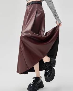 PU slim long Casual pleated drape skirt