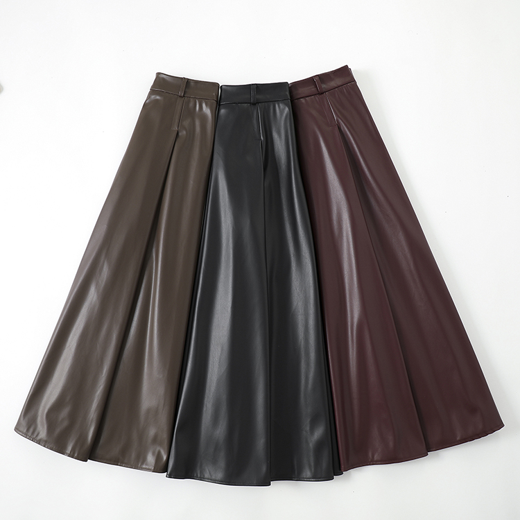 PU slim long Casual pleated drape skirt