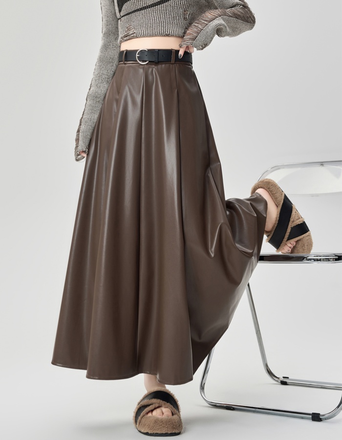 PU slim long Casual pleated drape skirt