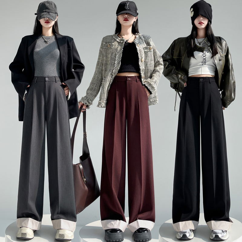 Crimping casual pants high waist wide leg pants