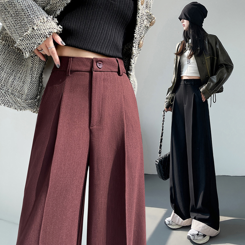 Crimping casual pants high waist wide leg pants