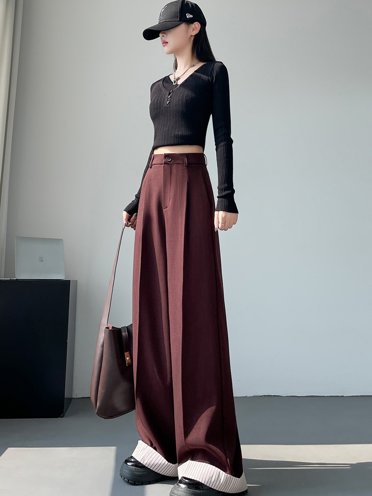 Crimping casual pants high waist wide leg pants