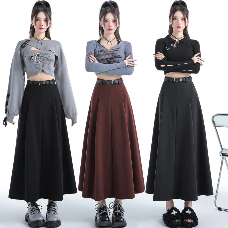 Autumn and winter woolen drape long skirt for women