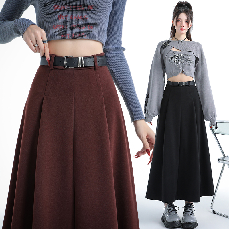 Autumn and winter woolen drape long skirt for women