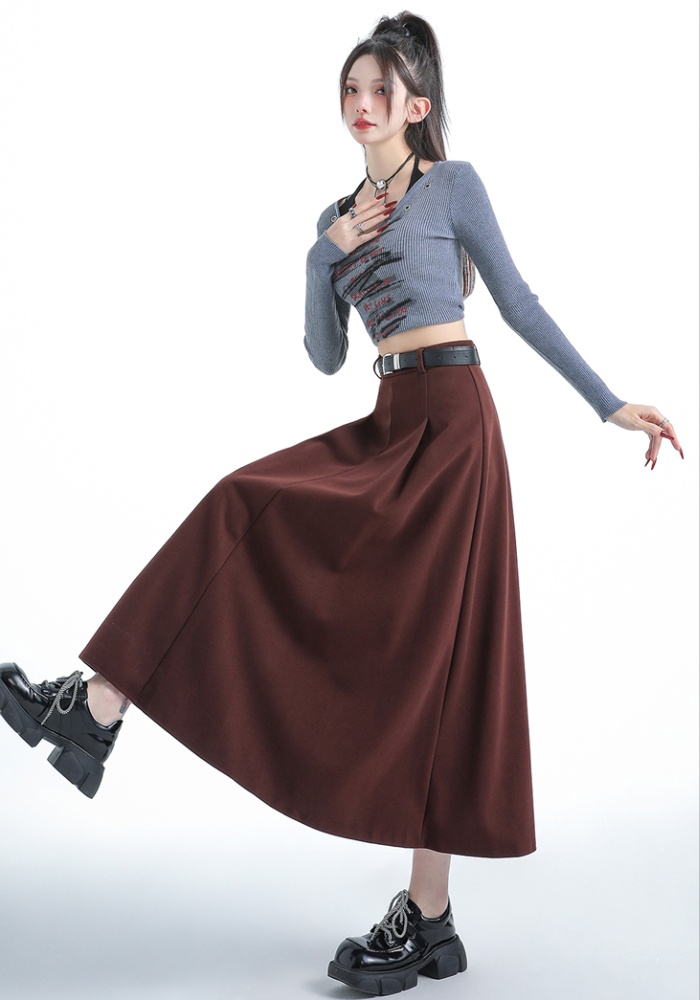 Autumn and winter woolen drape long skirt for women