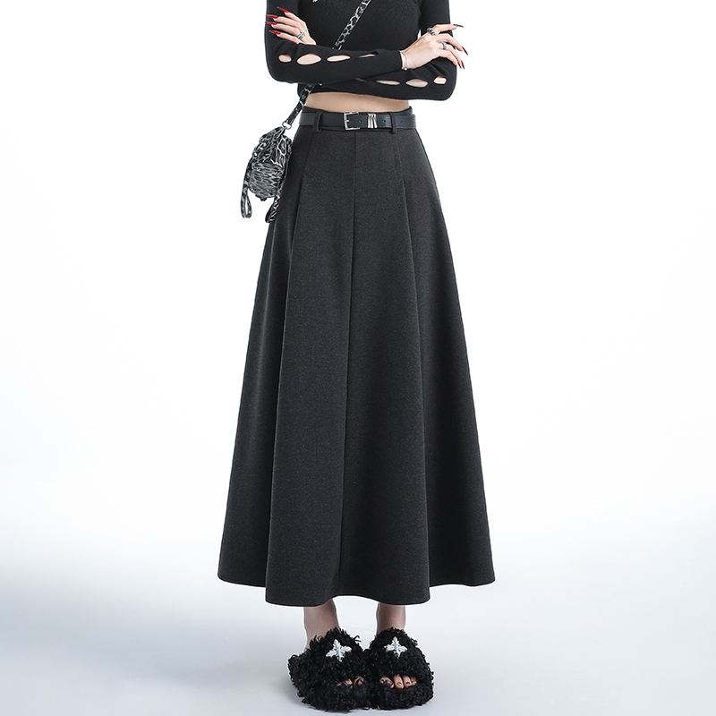 Autumn and winter woolen drape long skirt for women