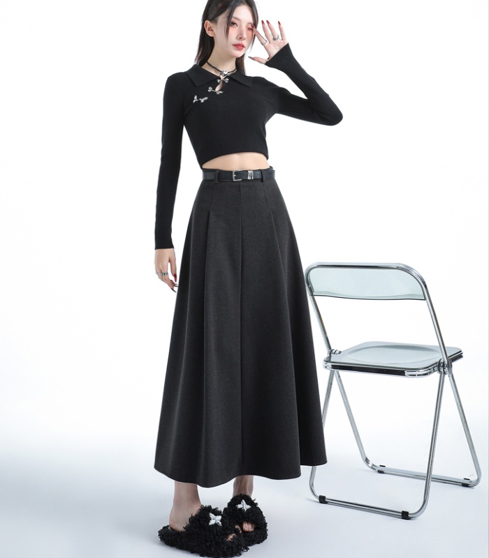 Autumn and winter woolen drape long skirt for women