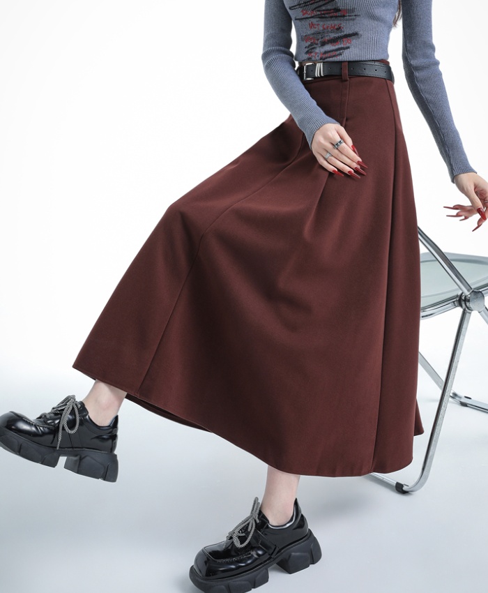 Autumn and winter woolen drape long skirt for women