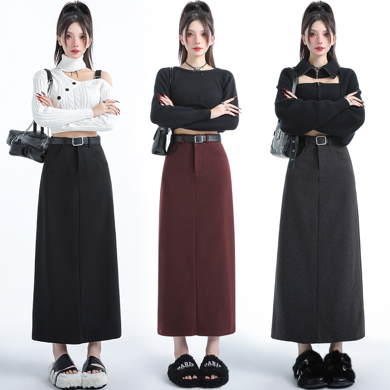 Straight A-line one step skirt high waist skirt