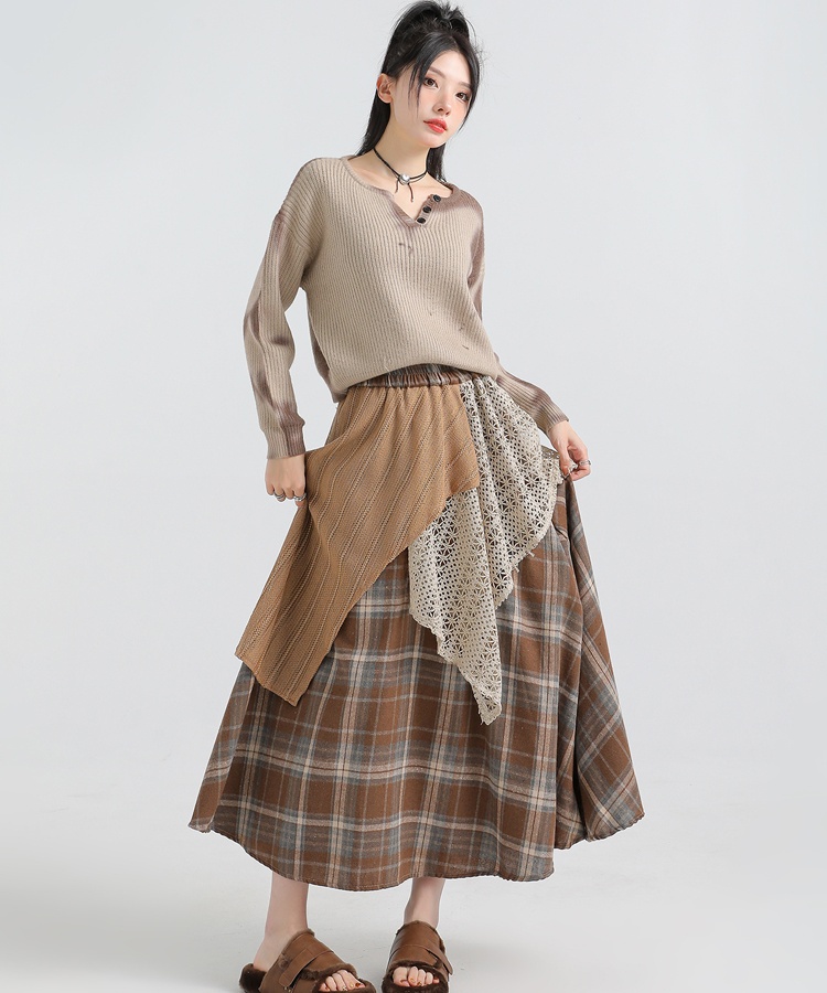 Slim mixed colors A-line high waist skirt for women