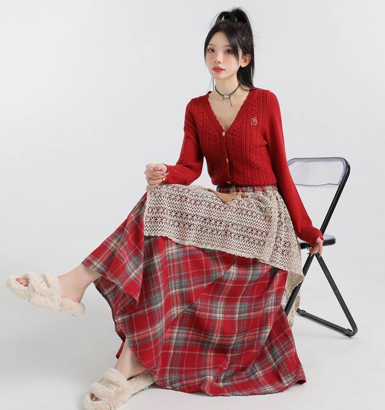 Slim mixed colors A-line high waist skirt for women