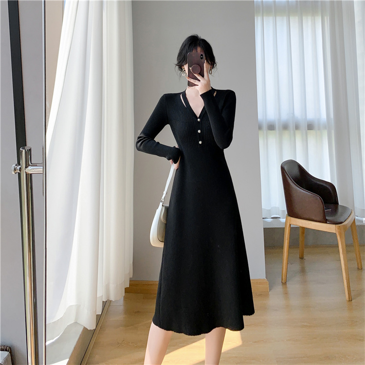 Bottoming knitted temperament France style dress