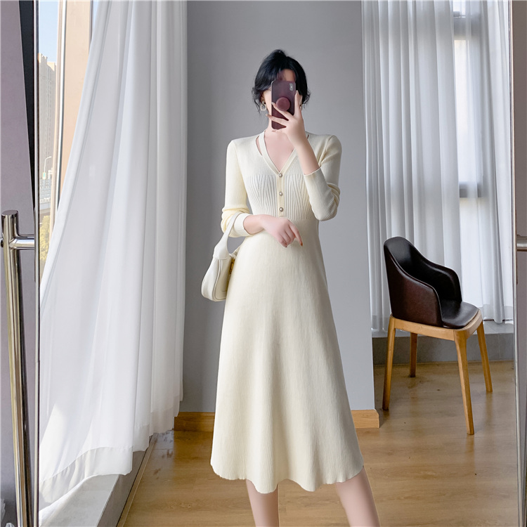 Bottoming knitted temperament France style dress