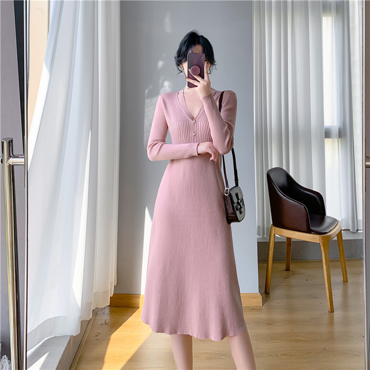 Bottoming knitted temperament France style dress