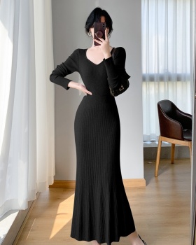 Bottoming long dress knitted exceed knee overcoat for women