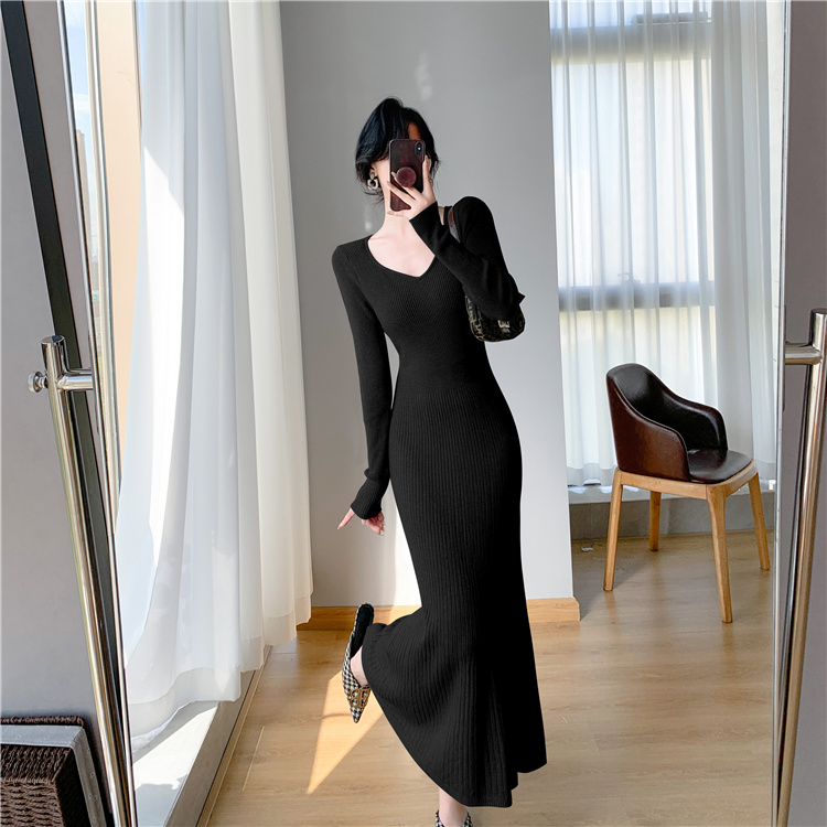 Bottoming long dress knitted exceed knee overcoat for women