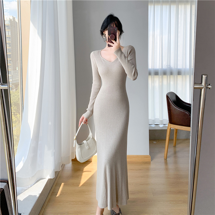 Bottoming long dress knitted exceed knee overcoat for women