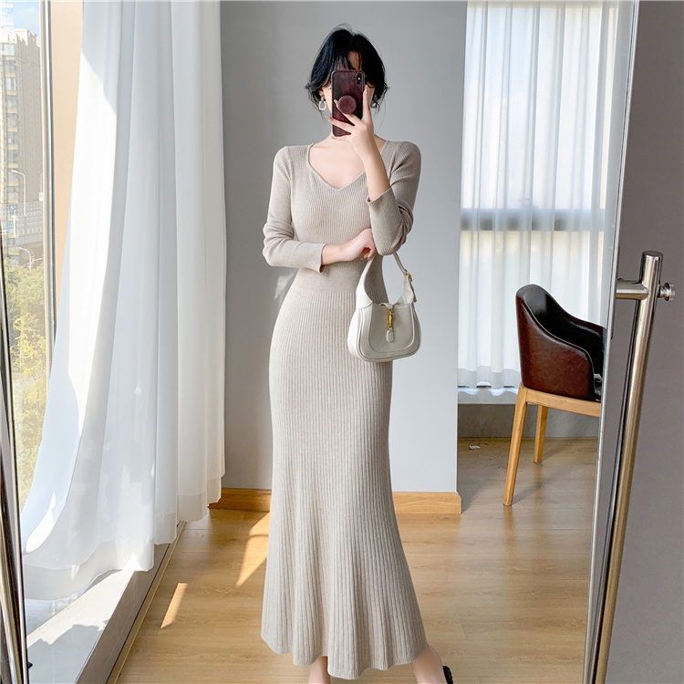 Bottoming long dress knitted exceed knee overcoat for women