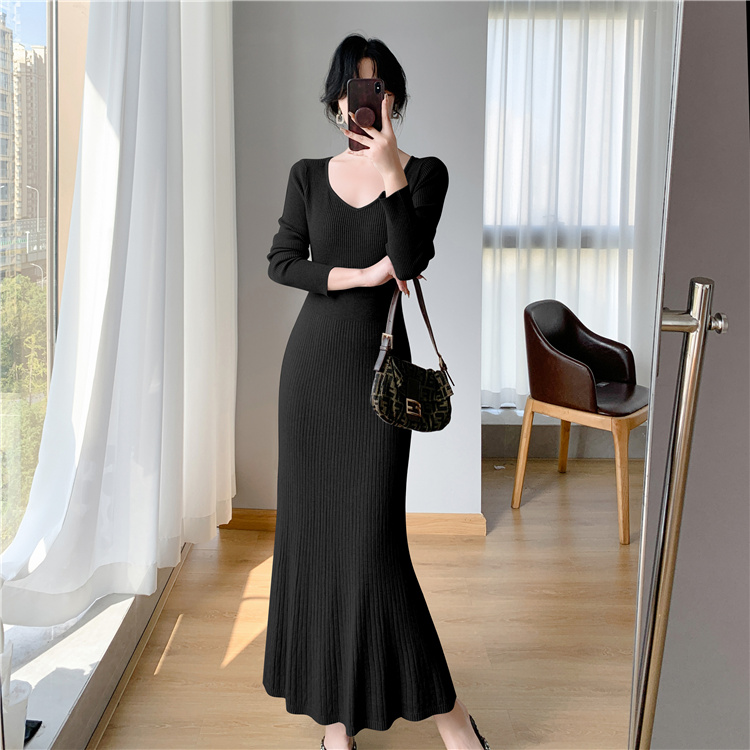 Bottoming long dress knitted exceed knee overcoat for women