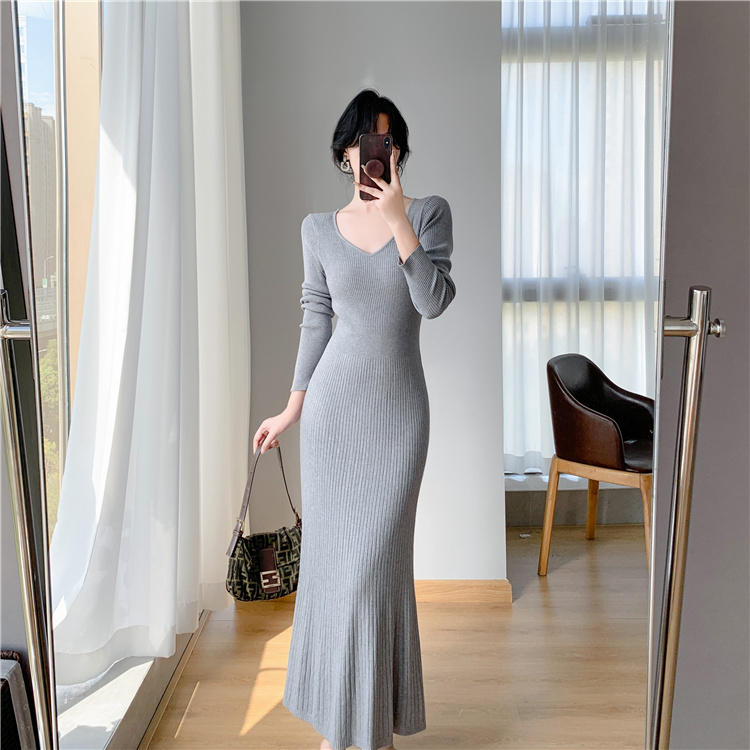 Bottoming long dress knitted exceed knee overcoat for women