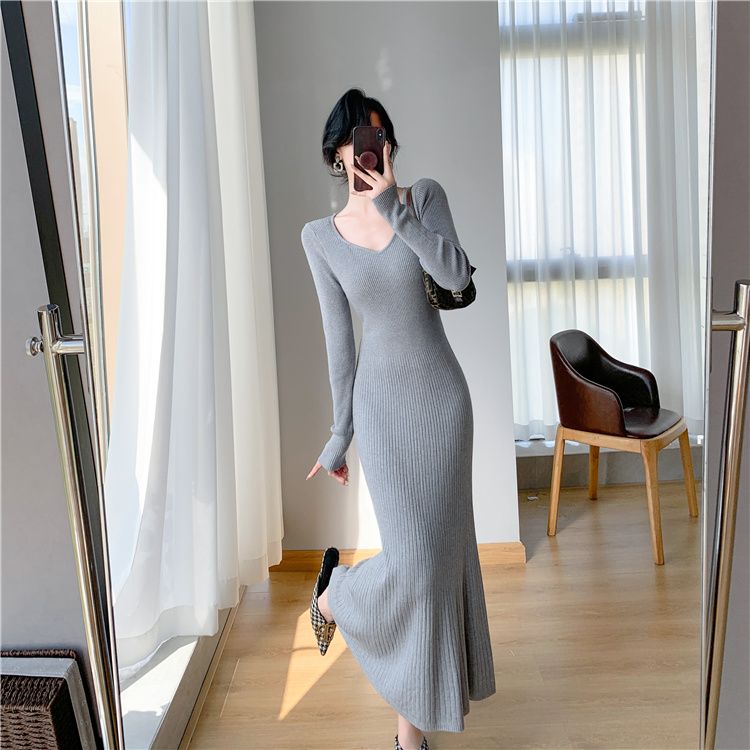 Bottoming long dress knitted exceed knee overcoat for women