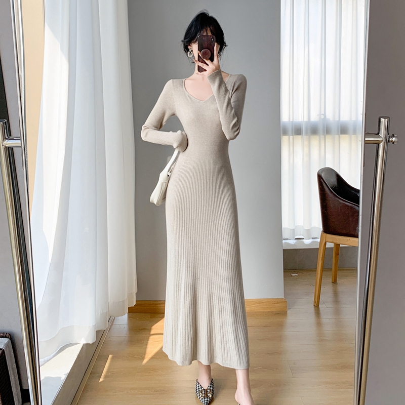 Bottoming long dress knitted exceed knee overcoat for women