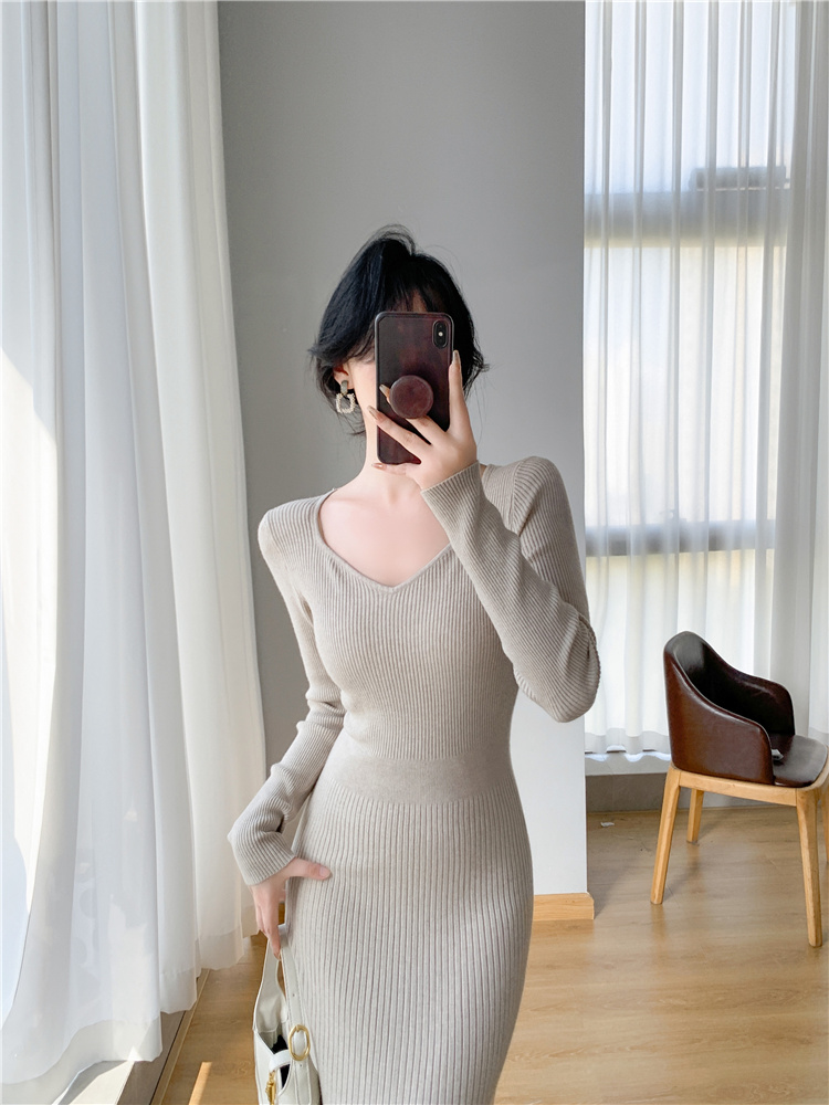 Bottoming long dress knitted exceed knee overcoat for women