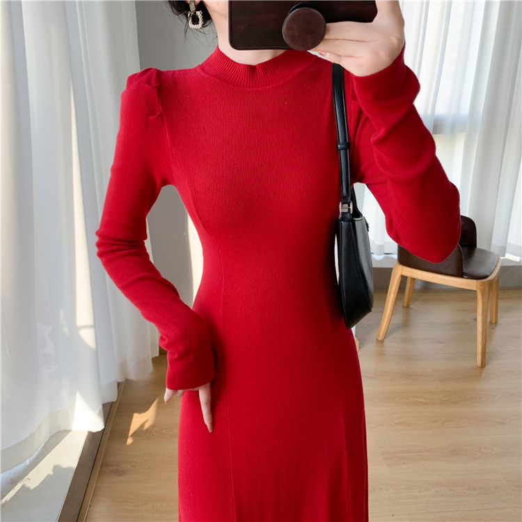 Bottoming exceed knee dress inside the ride sweater dress for women