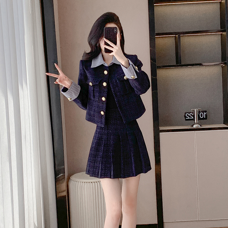 Chanelstyle jacket spring short skirt 2pcs set for women