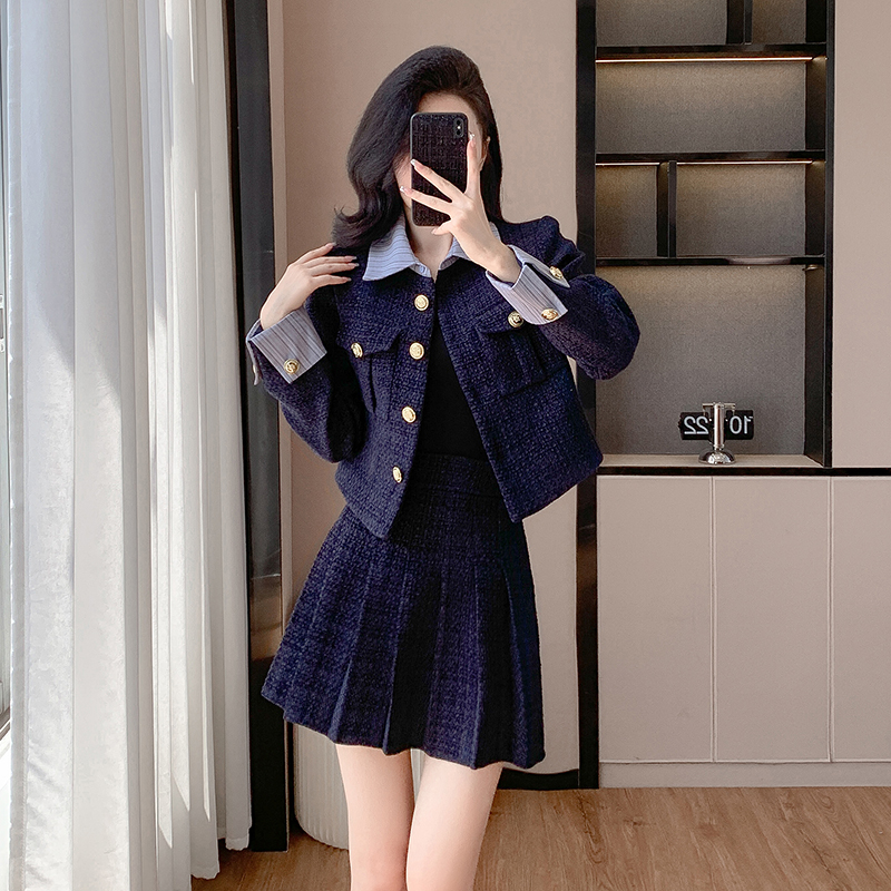 Chanelstyle jacket spring short skirt 2pcs set for women