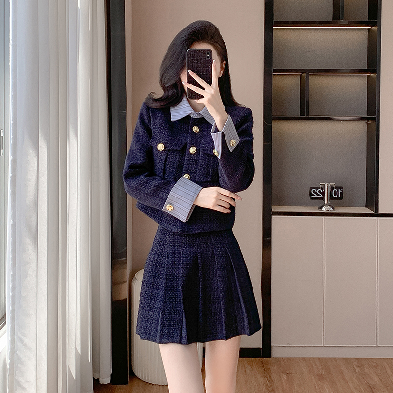 Chanelstyle jacket spring short skirt 2pcs set for women