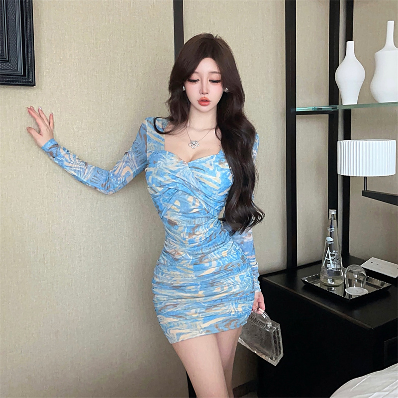 Slim sexy fold autumn dress