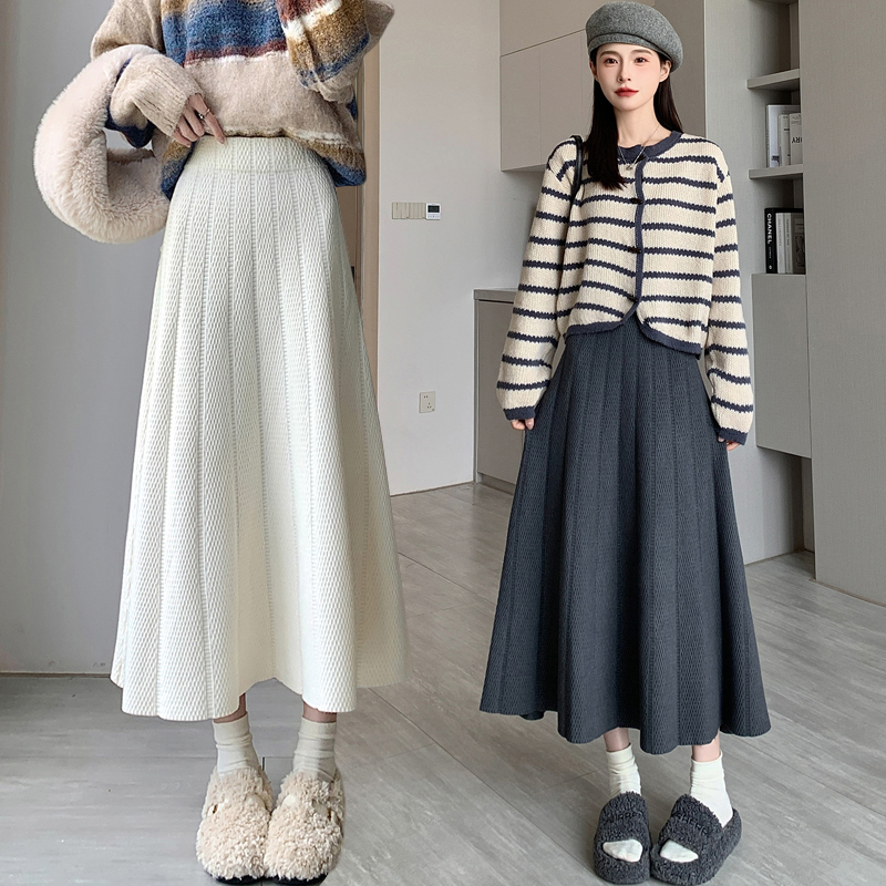 Korean style long A-line high waist skirt for women