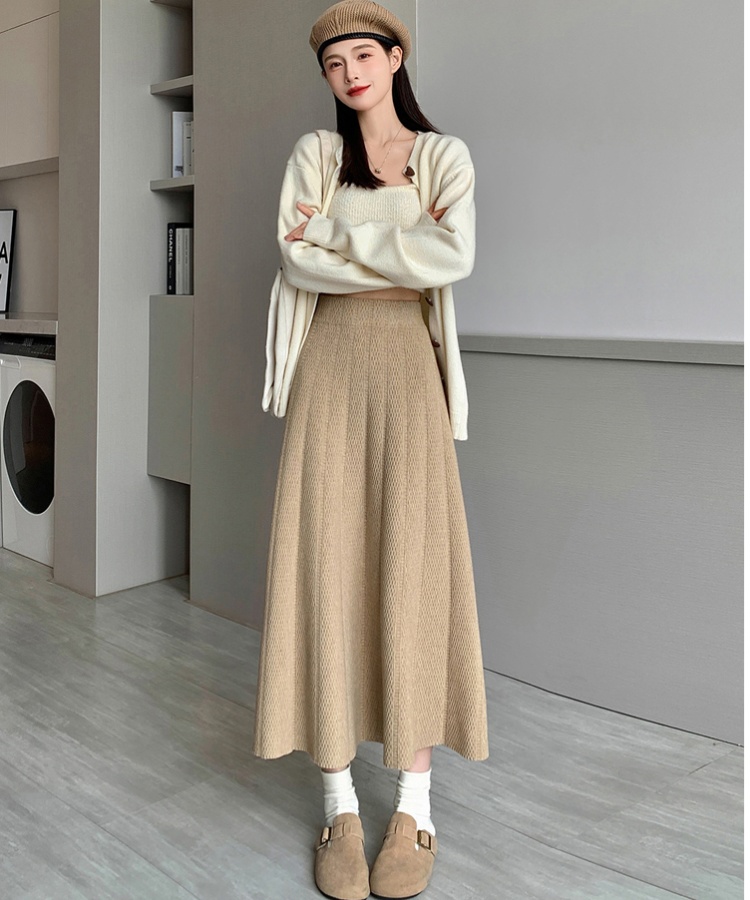 Korean style long A-line high waist skirt for women