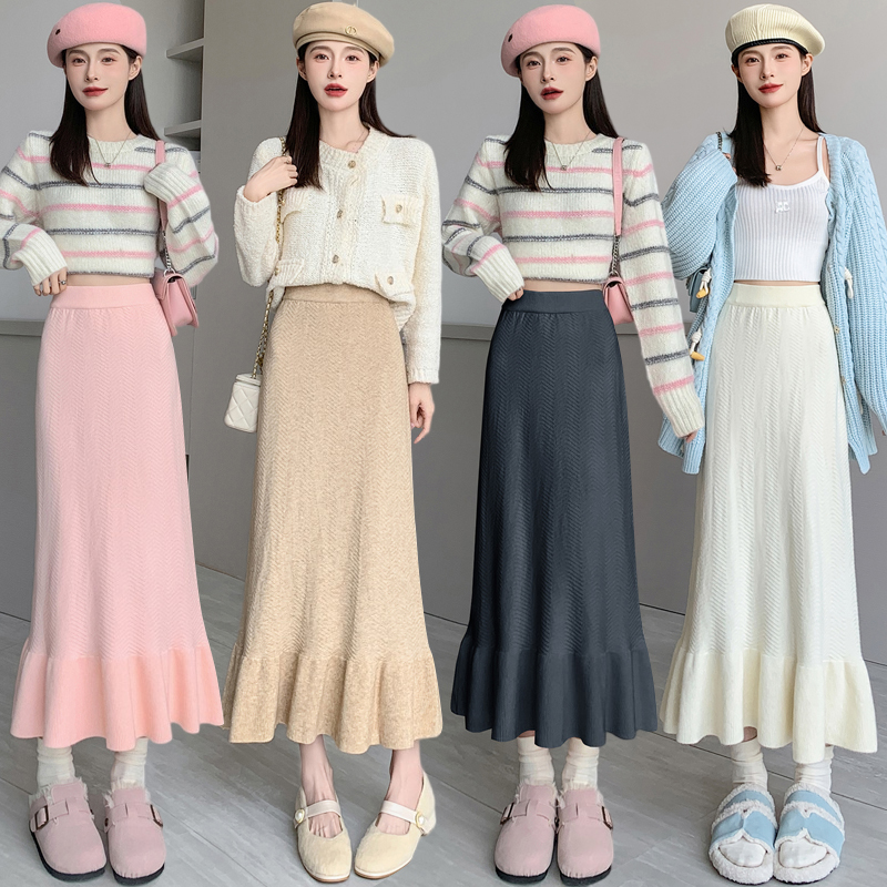 Knitted long Korean style sexy skirt for women