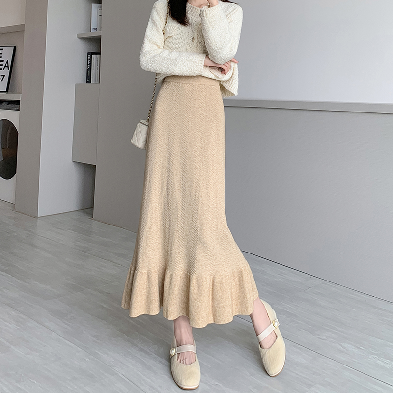 Knitted long Korean style sexy skirt for women