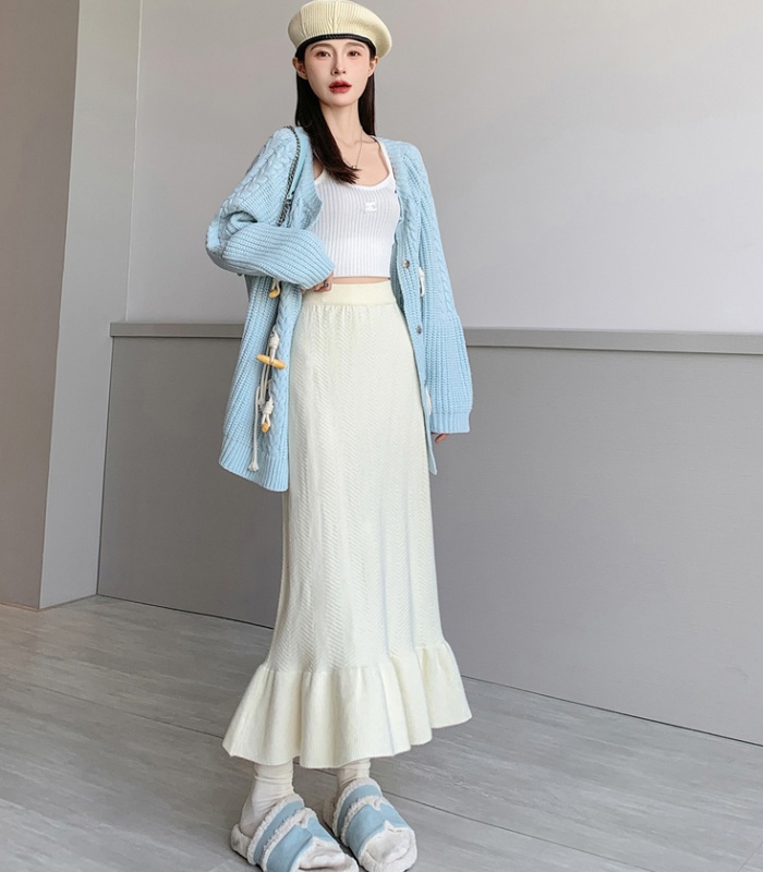 Knitted long Korean style sexy skirt for women