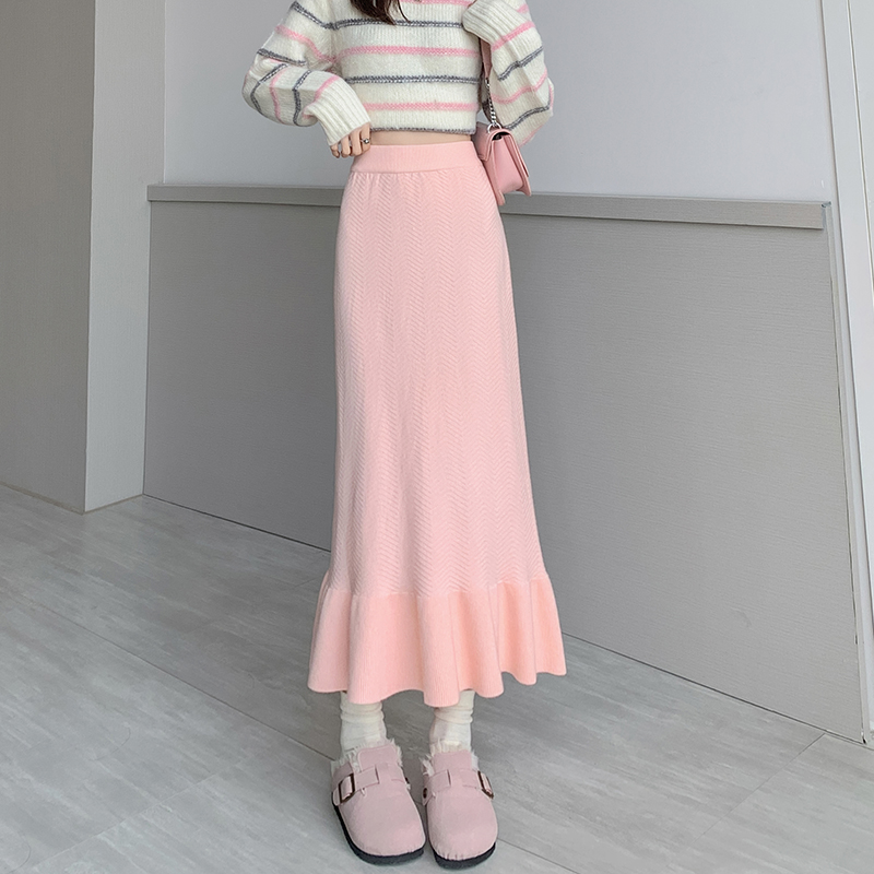 Knitted long Korean style sexy skirt for women