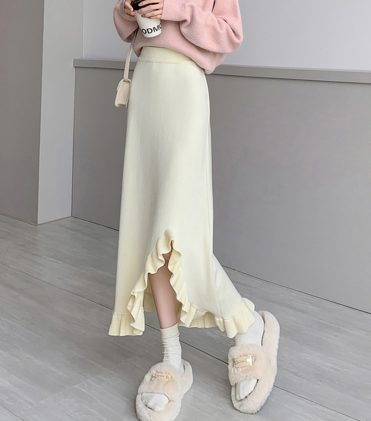 Knitted split loose high waist skirt for women