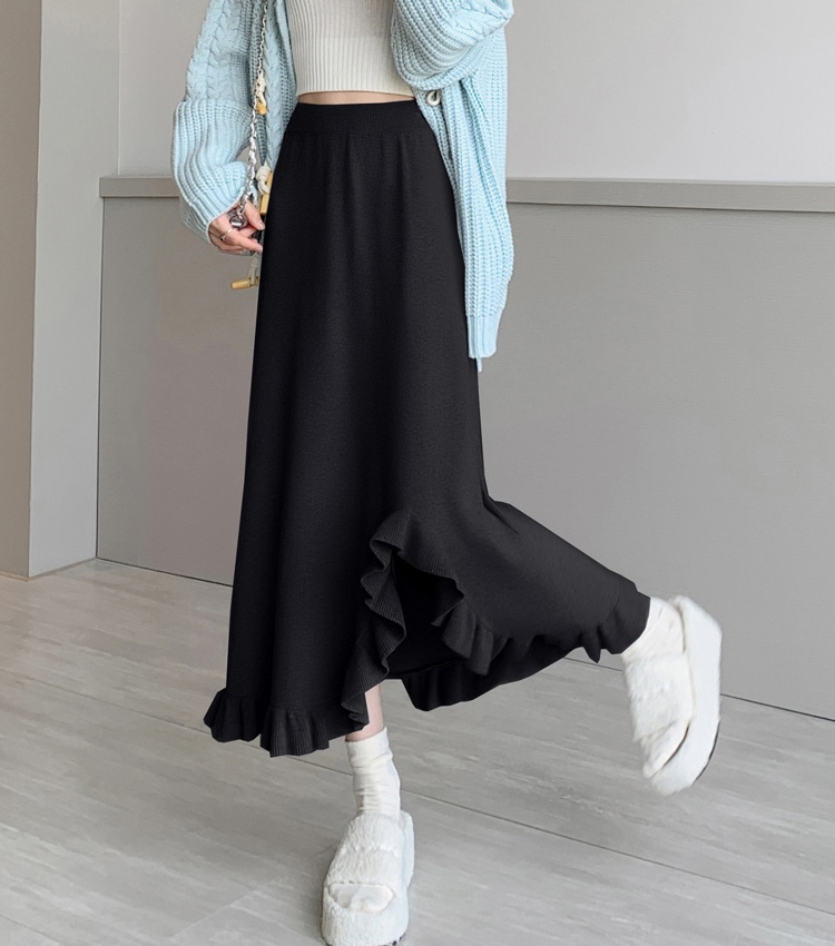 Knitted split loose high waist skirt for women