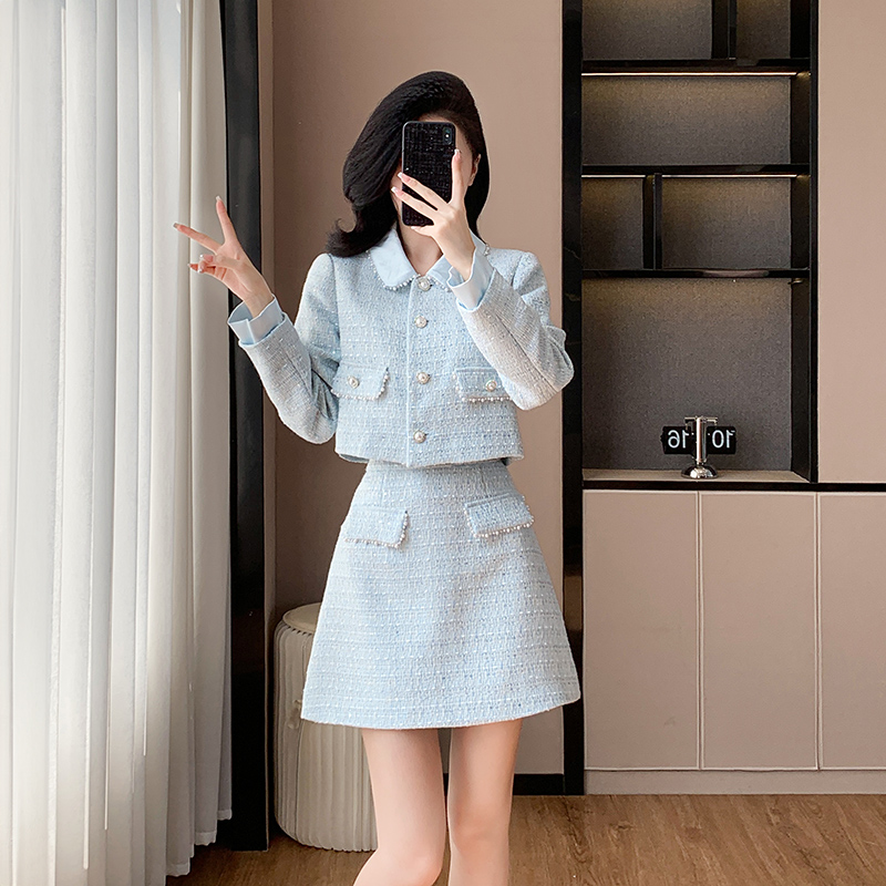 Chanelstyle doll collar short skirt sweet coat 2pcs set