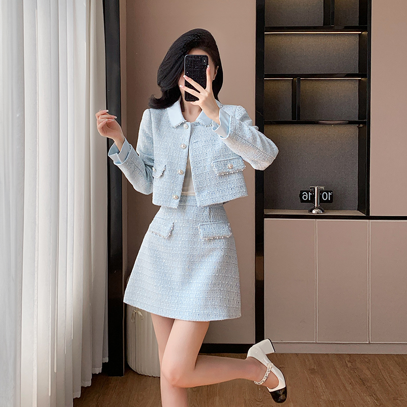 Chanelstyle doll collar short skirt sweet coat 2pcs set