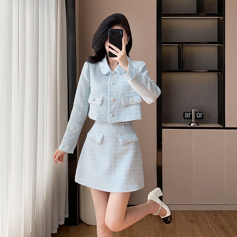 Chanelstyle doll collar short skirt sweet coat 2pcs set