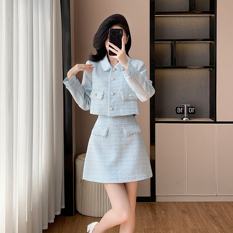 Chanelstyle doll collar short skirt sweet coat 2pcs set