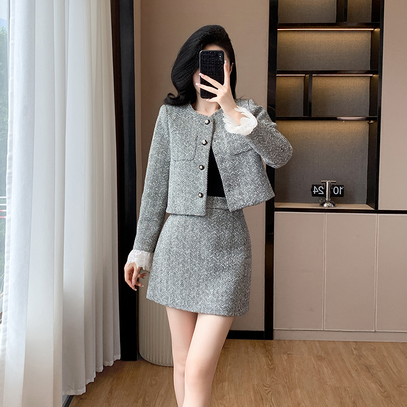 Splice jacket chanelstyle skirt 2pcs set