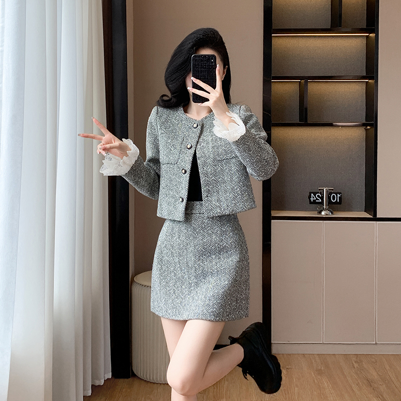 Splice jacket chanelstyle skirt 2pcs set