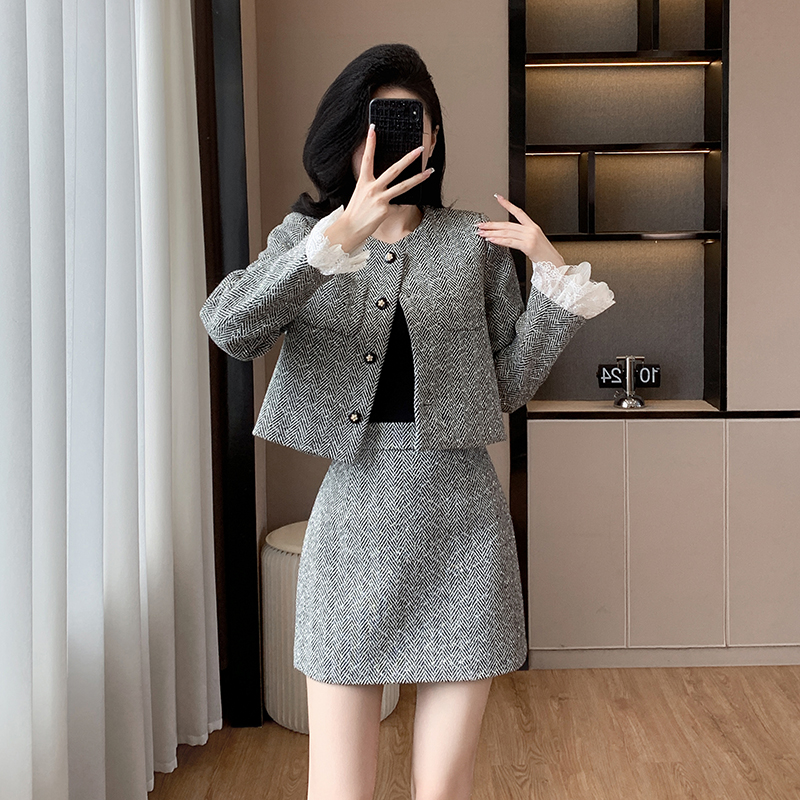 Splice jacket chanelstyle skirt 2pcs set