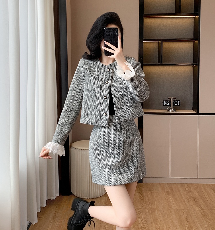 Splice jacket chanelstyle skirt 2pcs set