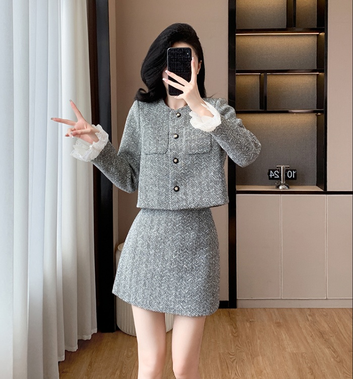 Splice jacket chanelstyle skirt 2pcs set