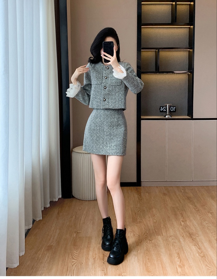 Splice jacket chanelstyle skirt 2pcs set